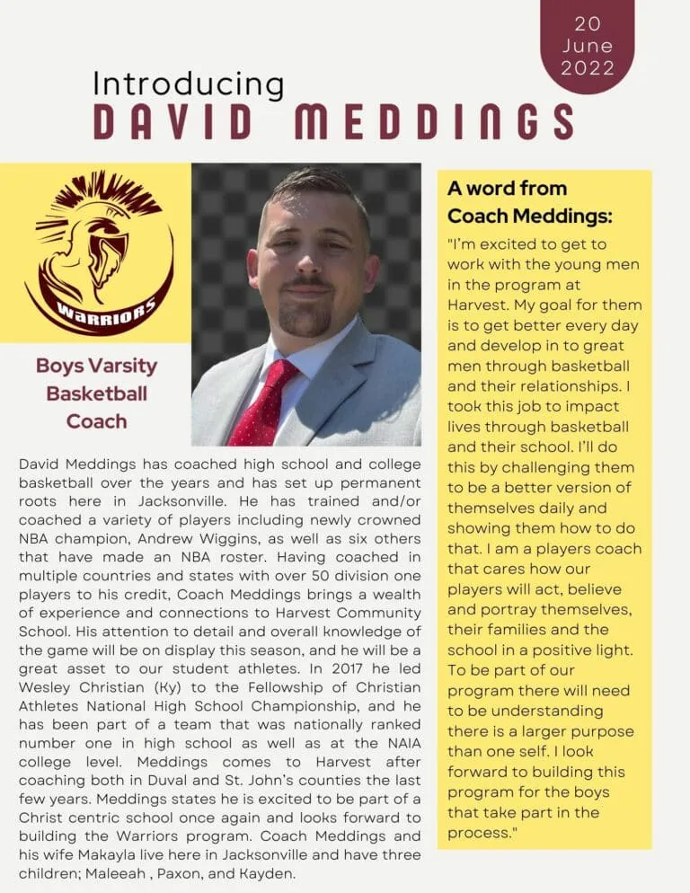 Introducing Coach Meddings, basketball coach.