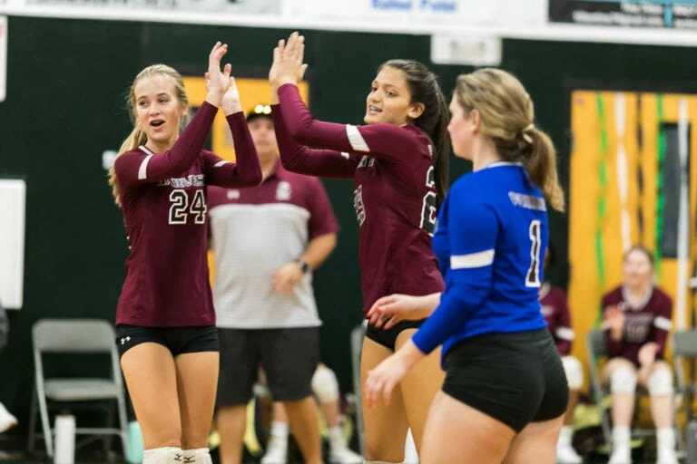 Volleyball girls high-fiving.